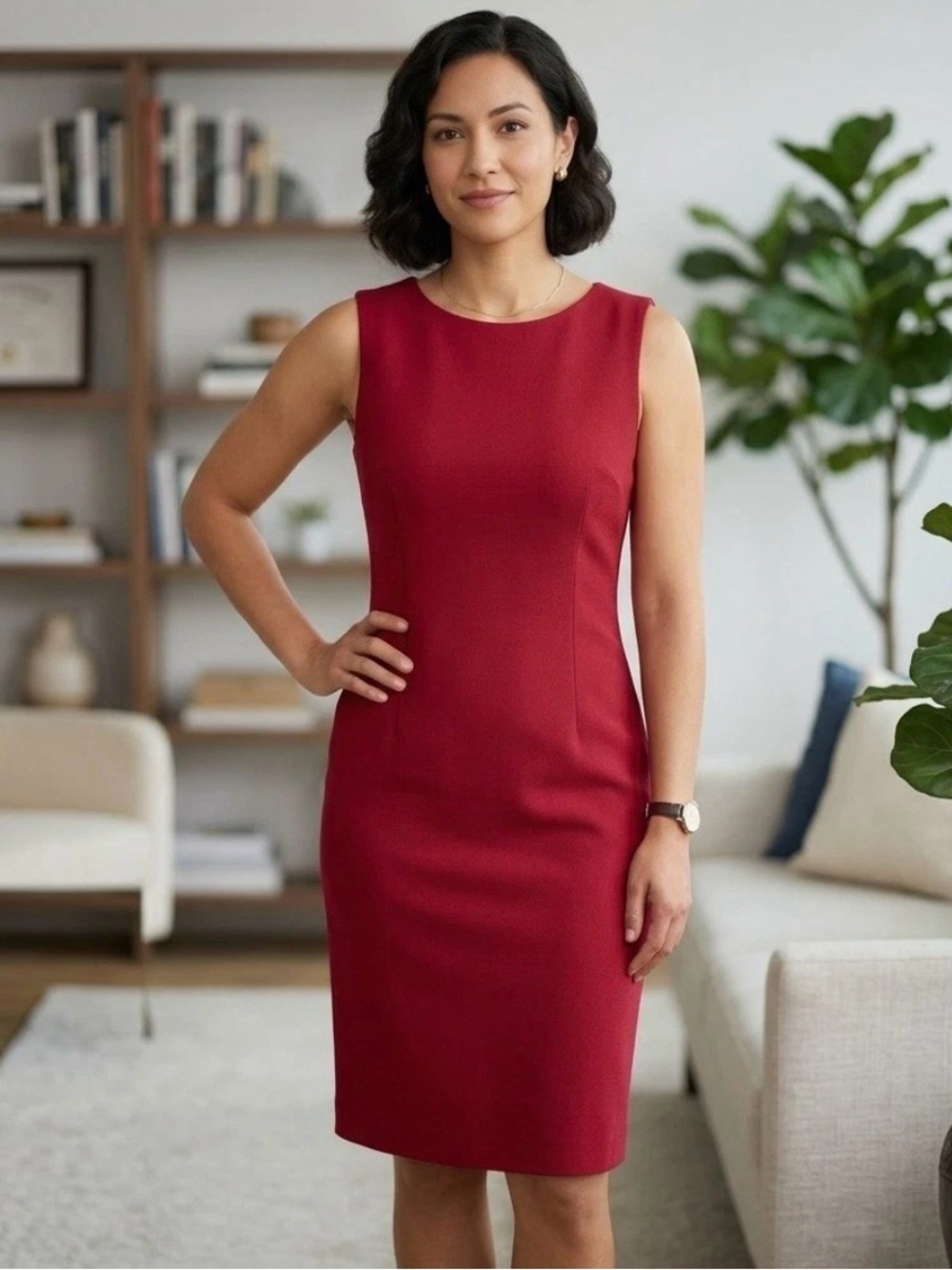 Studio I Sleeveless Crimson Midi Sheath Dress